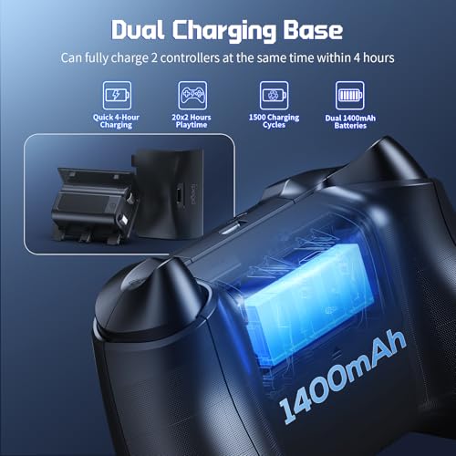 YUANHOT Vertical Xbox Series X Cooling Stand, Fan & 2-Battery Charger Dock | Includes 2*1400mAh rechargeable batteries, headset & disc storage,vertical fan cooling for Xbox Series X console & controller - color: Black