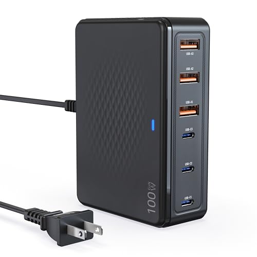 TT&C 100W USB C Charging Station, 6-Port GaN III Desktop Hub (Black) | (3xUSB C + 3x USB A), Compatible with iPhone 17, 16, 15, Pro Max, 14, 13, 12, iPad Pro, & Samsung Galaxy S26/S25/S24