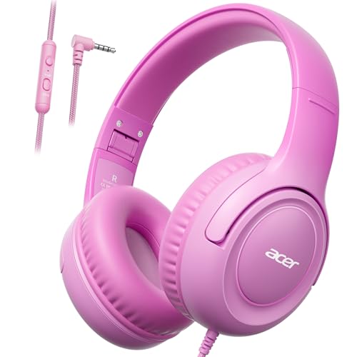 Acer Kids Headphones for School, 85-94dB Limiter, 3.5mm Jack, w/Mic HK03 | Foldable Wired Over Ear Headphones, for Toddler School/Travel/iPad/Tablet, Pink-Gradient - color: Pink Gradient