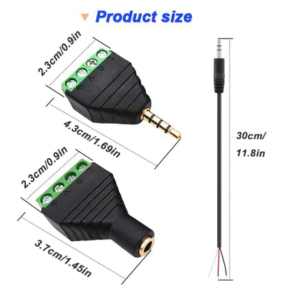 3.5mm Screw Terminal Gold Plated, 1/8" TRRS Male to 4 Pin Screw Terminal with 1/8" TRRS Female to 4 Pin Screw Terminal, Balun Solderless Converter with Screwdriver - color: 4Pin