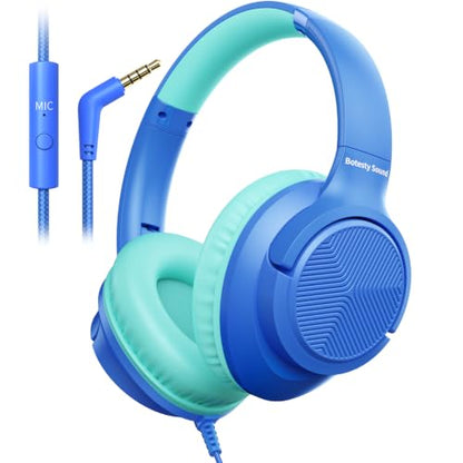 Botesty Sound Headphones Wired with Microphone for School, 3.5mm Plug Blue - color: Blue
