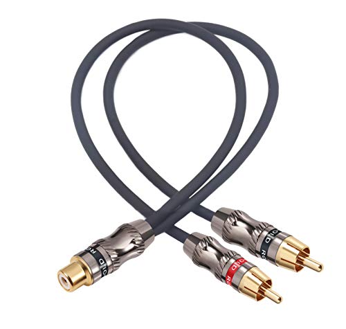 RCA/Phono Splitter Cable RCA Female to Dual Male Gold Plated Adapter, Stereo Audio Y-Cable Heavy Duty (1 Female to 2 Male) 10" (25 cm) - color: F-2M_