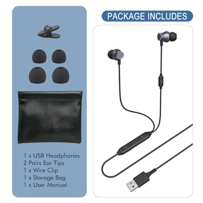 GEVO USB Earbuds with Microphone for PC Laptop, Wired USB Computer in-Ear Headphone 2M/6.6FT Wired Earphones with Volume Controls & Mute Fuction Noise Cancelling Mic for Office Live Gaming Headset