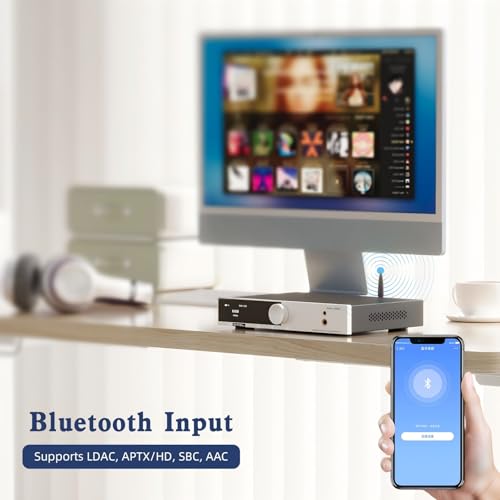 SMSL AS400 Power Amplifier DAC Headphone Amp 2.1 Channel 165W x2 MA5332MS MM Phono Amp CS43131 MQA CD DAC 6.35mm/4.4mm 768K/32Bit XMOS XU316 USB/Bluetooth 5.1/Coax/Opt/RCA/Phono/Input (Silver)