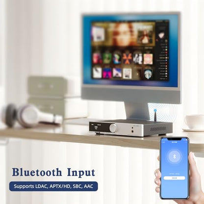 SMSL AS400 Power Amplifier DAC Headphone Amp 2.1 Channel 165W x2 MA5332MS MM Phono Amp CS43131 MQA CD DAC 6.35mm/4.4mm 768K/32Bit XMOS XU316 USB/Bluetooth 5.1/Coax/Opt/RCA/Phono/Input (Silver)