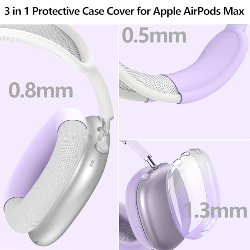 3-in-1 Case Cover for AirPods Max 2/AirPods Max Headphones, Apple AirPod Max Accessory Protective Cover, Headband/Silicone Ear Pad/Ear Cups Covers, Anti-Scratch and Sweat-Proof - color: Lila auf Weiß