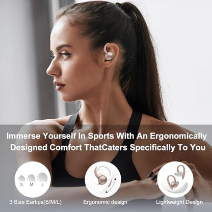 Wireless Earbuds, Bluetooth 5.4 Headphones Sport Over Ear Buds With ENC Mic | ENC Noise Cancelling Mic,48H, Wireless Earphone With Earhooks, Stereo Deep Bass, IP7 Waterproof for Workout Running,Rose Gold - color: Rose Gold