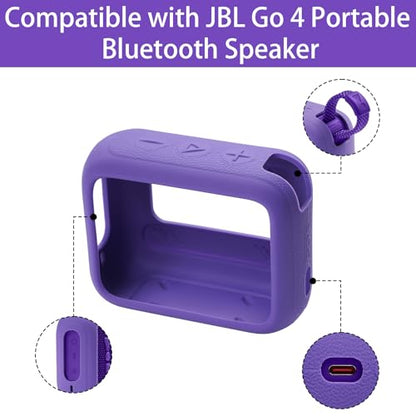 for JBL Go 4 Waterproof Bluetooth Speaker Silicone Cover, Purple | Snug Fit, Portable Carabiner Clip, Shock Absorption, Drop Protection, Travel Lightweight Design, Protective Skin Case - color: Purple Case