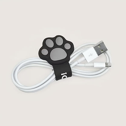 1PCS Cute Paw Print Cable Organizer Clip - Reusable Silicone Data Cable Storage Holder For Earphones And Charging Cables - color: Black 1