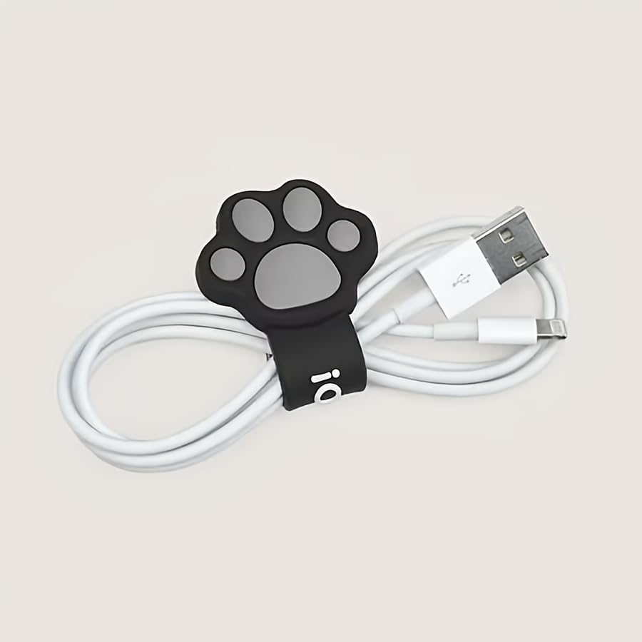 3PCS Cute Paw Print Cable Organizer Clip - Reusable Silicone Data Cable Storage Holder For Earphones And Charging Cables - color: Black 2