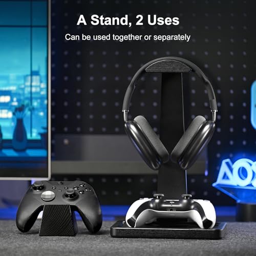 UPERGO Solid Wood Headphone Stand with Controller Holder for Desk