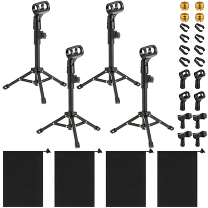 Relaxweex 4 Set Desktop Mic Stand Portable Foldable Adjustable Tabletop Microphone Stand Microphone Tripod with Mic Clip, Storage Bag and 5/8" Male to 3/8" Female Screw(Stylish,10.63''-15.35'') - size: 10.63''-15.35'', style: Stylish