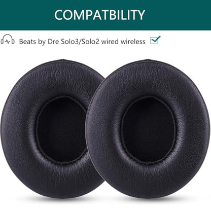 Replacement Ear Pad Cover Compatible with Beats by Dre Solo3 Solo2 Wired Wireless Headphones Protein Leather Memory Foam Headphone Cushion Ear Muffs-Black - color: black