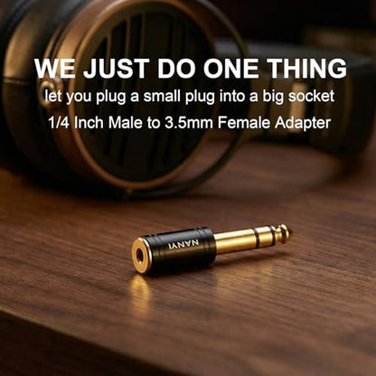 NANYI 1/4 to 3.5mm Headphone Adapter, 6.35mm Male to 3.5mm Female, 1-Pack | 1/8" Female to 1/4" Male TRS stereo Audio Adapter; brass body; copper contacts; fits amp guitar piano keyboard mixer; black