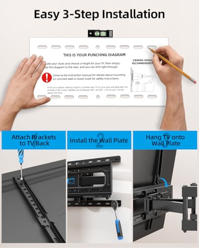 HOME VISION Full Motion TV Mount Soundbar Bundle for 26-70" TVs, 132 lbs | ±60° Swivel & Tilt, 6 Articulating Arms, Soundbar Moves with TV, Fits 8"/12"/16" Studs, Max VESA 400x400 - size: 26-70" FM w/5745