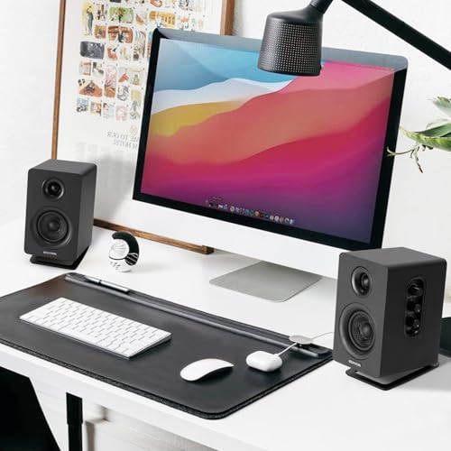 Sanyun SW601 15° Tilted Speaker Stands for 2-3 Inch Speakers (Pair, Black) | Aims Sound at Ear Level - Damping Foam Reduces Vibration - Steel Base - 4.4x5.3 in - Fits SW208 and 2-3 Inch Models - color: Black