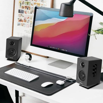 Sanyun SW601 15° Tilted Speaker Stands for 2-3 Inch Speakers (Pair, Black) | Aims Sound at Ear Level - Damping Foam Reduces Vibration - Steel Base - 4.4x5.3 in - Fits SW208 and 2-3 Inch Models - color: Black