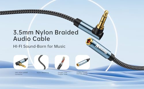 3.5mm Headphone Extension Cable 25FT,Right Angle 3.5mm Male to Female Stereo Audio Extension Cable/90 Degree Right Angle Aux Cable for Smartphones, Tablets, Media Players - size: 25 ft
