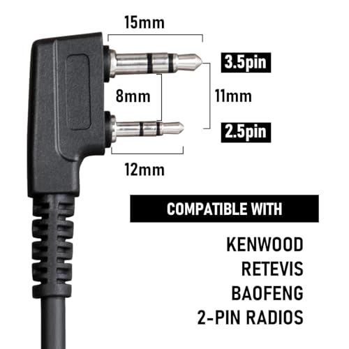 TIDRADIO Walkie Talkie Earpiece with Mic 2 Pin Acoustic Tube Headset TD-M8s TD-V2 TD-H3 TD-H8 H-777 RT21 RT22 RT68 Baofeng UV-5R Mini BF-F8HP 5RM UV-5G UV-32 DM-32 GM21 2 Way Radio-2 Pack - style: 2 Pack Acoustic Tube Earpiece