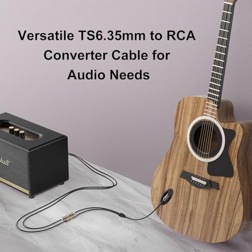 J&D 6.35mm Audio Adapter Cable - 1/4" Mono TS to Dual RCA Female Y Splitter with Gold Plated Connectors for Mixing Consoles and Stereo Systems (8-inch)
