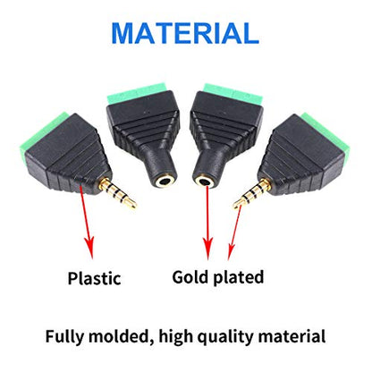 Glarks 8Pcs 3.5mm(1/8inch) Stereo TRRS Audio Balanced Male & Female Jack to AV 4-Screw Terminal Block Balun Converter Adapter Connectors