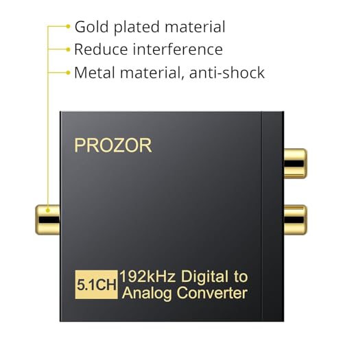 PROZOR 192Khz 디지털 - 아날로그 오디오 컨버터 지원 5.1CH 광학 - RCA 컨버터 마그네틱 링 전원 코드 디지털 토스링크 SPDIF - 아날로그 L/R RCA 3.5mm 어댑터 HDTV 블루레이 DVD PS3 PS4용 - size: Aluminum Alloy Shell, style: 5.1CH 돌비 디지털 및 DTS 디코더