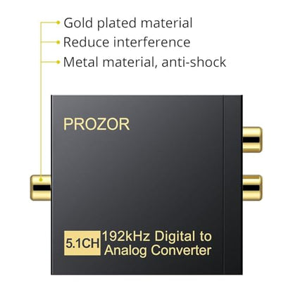 PROZOR 192Khz 디지털 - 아날로그 오디오 컨버터 지원 5.1CH 광학 - RCA 컨버터 마그네틱 링 전원 코드 디지털 토스링크 SPDIF - 아날로그 L/R RCA 3.5mm 어댑터 HDTV 블루레이 DVD PS3 PS4용 - size: Aluminum Alloy Shell, style: 5.1CH 돌비 디지털 및 DTS 디코더
