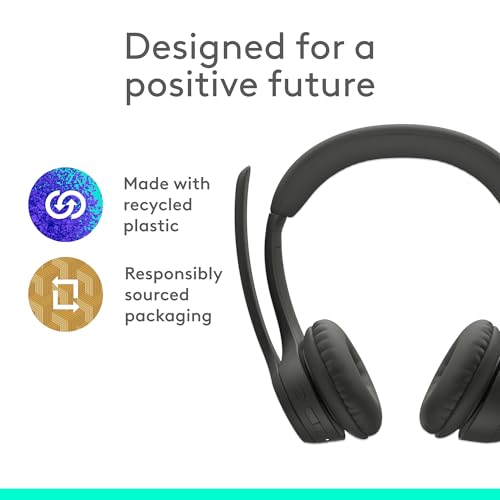 Logitech Zone 301 Wireless Bluetooth Headset - Graphite | Noise-canceling microphone, compatible with Windows, Mac, Chrome, Linux, iOS, iPadOS, Android - color: Graphite
