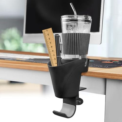 Space Saving Clamp On Headphone Holder with Pen Cup Holder for Easy Access On Any Desk Surfaces No Drill Headsets Holder