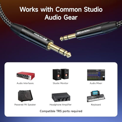 Cable Matters Premium Braided Balanced 1/4 Inch TRS Cable, 6ft | Balanced Stereo Audio, Gold-Plated Connectors, Oxygen-Free Copper - size: 6 ft