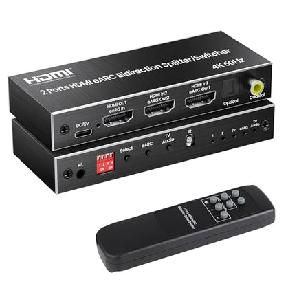HDMI eARC Audio Extractor, HDMI Splitter 1x2, 4K@60Hz Switch 2 in 1 Out