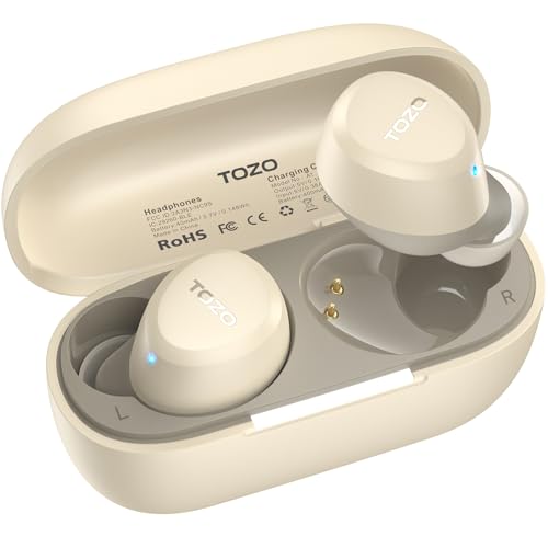 TOZO A1 Wireless Earbuds Bluetooth 5.3 Light Weight in Ear Headphones | IPX5 Waterproof, 2 Mics for AI Calls, Immersive Premium Sound Bass Ear buds with Charging Case, 32 Presets EQ via TOZO App - color: Light Khaki