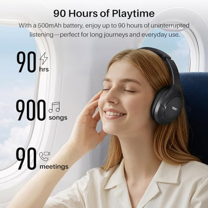 TOZO HT3 Hybrid Noise Cancelling Headphones, 90H Playtime Wireless Over Ear Bluetooth Headset, 3.5mm Aux Cable, Audio Cable Cords