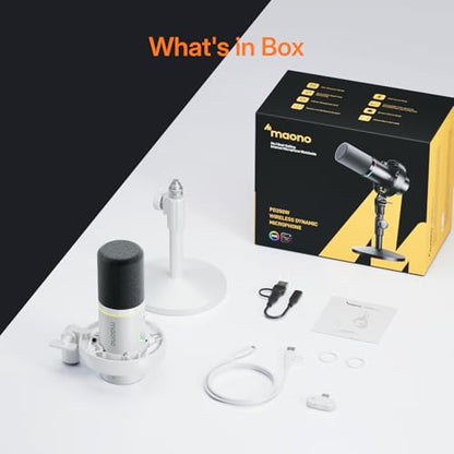 MAONO PD200W Hybrid Wireless Podcast Microphone for PC, Dynamic XLR USB Mic - color: White