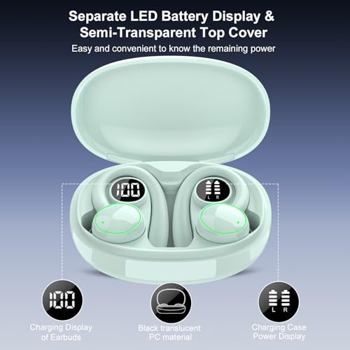 Wireless Earbuds, Bluetooth 5.4 Headphones Sport Over Ear Buds With ENC Mic | ENC Noise Cancelling Mic,48H, Wireless Earphone With Earhooks, Stereo Deep Bass,IP7 Waterproof for Workout Running,Light Blue - color: J-Light Blue