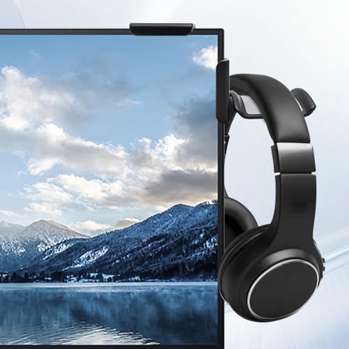 Monitor Stand for Headphones and Headsets, Headset Stand for Monitor, Stand for Headphones and Headsets (Premium-Grade Holder Saves Desk Space and Protects Headphones, Black)