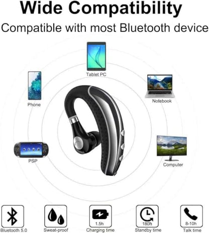 Bluetooth Headset V5.0 Wireless Bluetooth Earpiece with Noise Canceling Mic for Cell Phone Ultralight Business Earphone for Driving/Trucker/Office Earbus for Android/iPhone/Smartphone-Grey - color: Grey