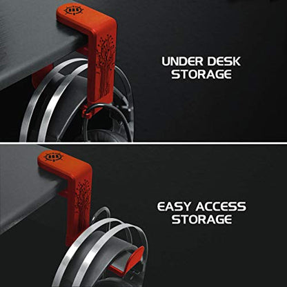 ENHANCE PC Gaming Headphone Holder - Desk Headphone Hanger Esports Headset Holder with Adjustable 360 Rotation, Under Desk Hook Clamp, Universal Fit - Built in Cable Clip Organizer - Red - color: Red