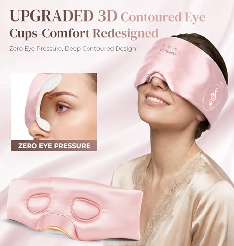 LC-dolida 3D Silk Bluetooth Sleep Mask, Mulberry Silk Sleep Mask with Bluetooth Headphones, Bluetooth Eye Sleep Mask for Side Sleepers, Total Blackout Bluetooth Eye Mask for Women Men, Pink - color: Pink
