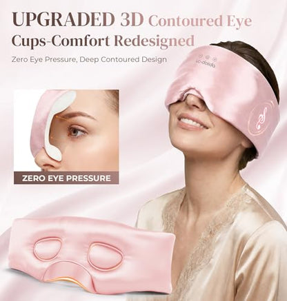 LC-dolida 3D Silk Bluetooth Sleep Mask, Mulberry Silk Sleep Mask with Bluetooth Headphones, Bluetooth Eye Sleep Mask for Side Sleepers, Total Blackout Bluetooth Eye Mask for Women Men, Pink - color: Pink