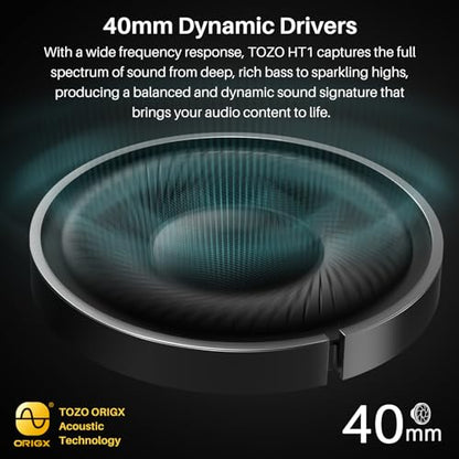 TOZO Hybrid Active Noise Cancelling Headphones, Wireless Over Ear Bluetooth Headset, 40H Playtime, Hi-Res Audio Custom EQ via App Deep Bass Comfort Fit Ear Cups, for Home Office Travel Black - color: Glossy Black