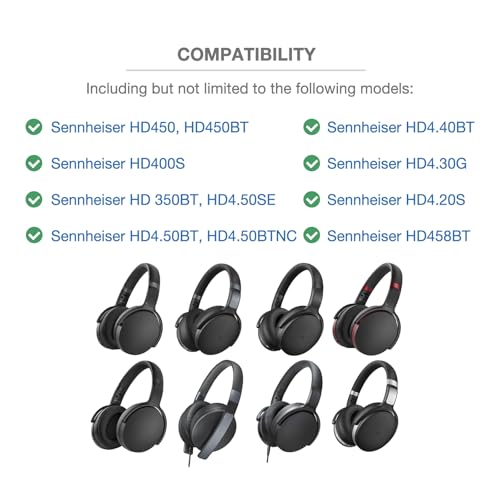 Headband Cushion Cover Compatible with Sennheiser HD450, HD450BT, HD400S, HD 350BT HD4.50BT, HD4.50BTNC, HD4.50SE, HD4.40BT, HD4.30G, HD4.20S, HD458BT, 6mm Thick Cushion with Hanging Loop