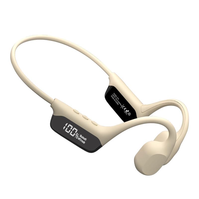 Bone Conduction Headphones IPX8 Waterproof Swimming LCD Screen Built in 32G Memory Bluetooth 5.4 Earphones Open Ear Earbuds for Diving, Cycling, Driving,HIFI Stereo Sound with 8H Playtime, White - color: White