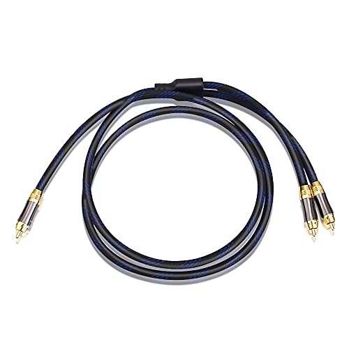 Dual Shielded (OD 8.0mm) 1 RCA Male to 2 RCA Male Audio Cable RCA Y-Adapter Subwoofer Cable (10 Feet) - size: 10 Feet