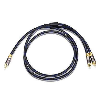 Dual Shielded (OD 8.0mm) 1 RCA Male to 2 RCA Male Audio Cable RCA Y-Adapter Subwoofer Cable (15 Feet) - size: 15 Feet