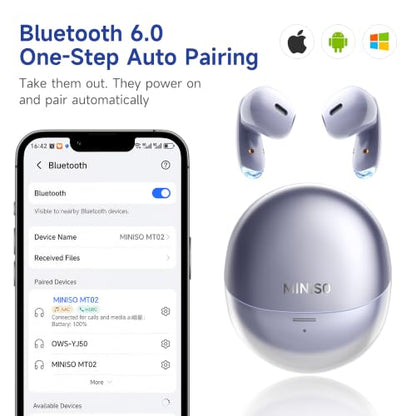 MINISO True Wireless Earbuds with Charging Case, Bluetooth 6.0 Ear Buds | In Ear Headset, HiFi Stereo, 50 H Playback Earphones with ENC Mic, Hands-Free Clear Calls for TV Smart Phone Laptop Sports - color: Blue