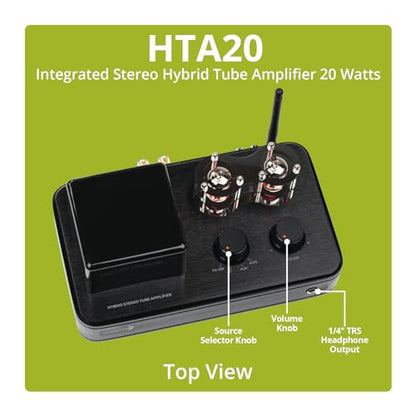 Dayton Audio HTA20 Integrated Stereo Hybrid Hi-Fi Vacuum Tube Class A/B Amplifier 20 Watts RMS with Subwoofer Output, Headphone Output, Bluetooth 5.0 and USB DAC (HTA20) - color: HTA20