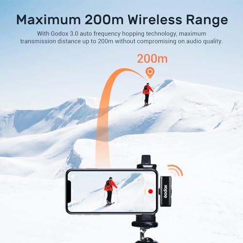 GODOX WES1 Kit1 Lightning Wireless Microphone | MFi Certified Plug & Play, 7g Ultralight, Noise Cancelling, 656ft Range, For iPhone iPad Vlog Live Stream
