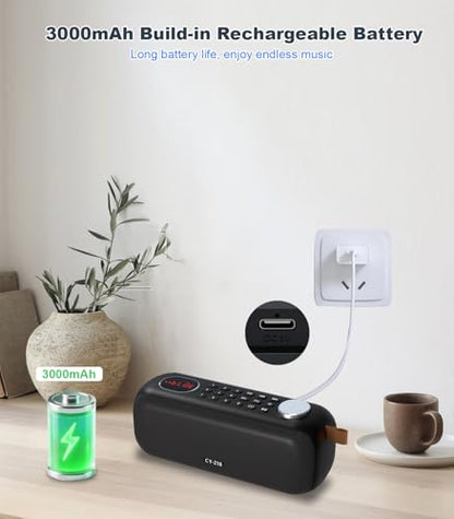 Portable Bluetooth Speaker FM Radio Digital, Support USB/SD Card MP3 Music Player/AUX/REC, Build-in 3000mAh Rechargeable Battery, 10W Powerful Speaker and Earphone Jack for Indoor Outdoor
