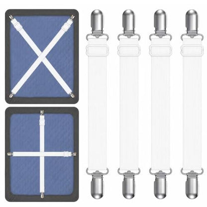 Yoovat Couch Cushion Covers Holder Straps Sofa Couch Covers Sofa Slipcover Holder Clips 10 to 60in(25-160cm) Adjustable Elastic Straps for Sofa Covers Cushion (4 Pcs White) - color: 4 Pcs White